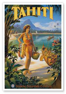 TAHITI Vintage Poster Print POLYNESIA PIN UP Hula Girl  