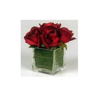 Roses with Glass Vase Silk Flower Arrangement  Red