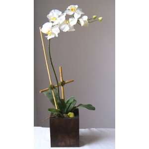  Silk Flower Arrangement   Phalaenopsis Orchid in Wooden 