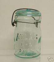 Atlas Glass E Z Seal Fruit JAR Blue Aqua pt Bail Lid #1  