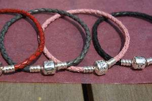 Authentic Pandora Leather clasp Bracelet Red Black Pink Grey necklace 