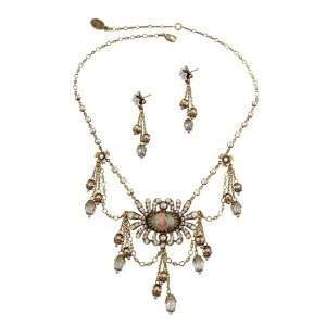 Michal Negrin Jewelry Set Necklace, Adorned with Roses Cameo, Falling 