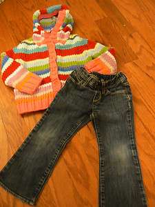 Girls Baby Gap Striped Button Down Sweater Bootcut Jeans 2 pc Outfit 