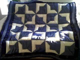 Blue and Ivory Taffeta, Handmade Patchwork Quilt, Throw, Bedspread 
