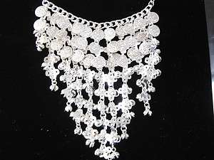 Silver Tone Coin and Bell Necklace, made in India Belly Dance Indie 