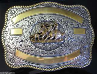 Belt Buckle Silver Gold Team Roper Roping by Crumrine  