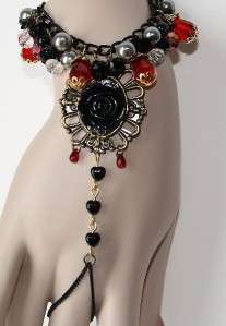Crystal Gothic Chandelier Black Rose Slave Bracelet  