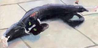 PRINT Watercolor Painting Tuxedo Black Cat Art  