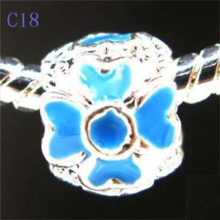 Blue flower Charm Metal beads European fit Bracelet PDC18 various qty 