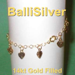14kt Gold Filled Chain with HEART Charms Fine BRACELET  