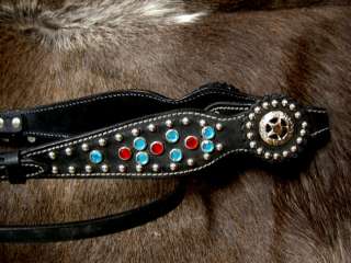 BRIDLE WESTERN LEATHER HEADSTALL BLACK PINK BLING TACK  