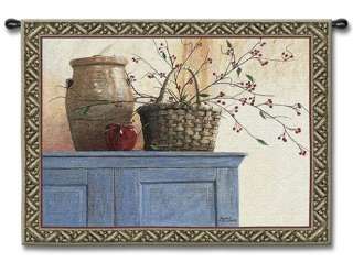 RUSTIC SHABBY CHIC COUNTRY DECOR ANTIQUE CROCK BASKET ART TAPESTRY 
