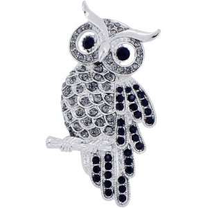  Black Owl Austrian Crystal Bird Pin Brooch Jewelry