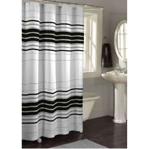    Racer Stripe Black and White Fabric Shower Curtain