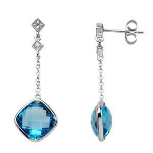   Genuine Checkerboard Swiss Blue Topaz And Diamond Earrings Jewelry
