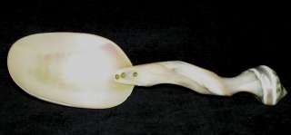 Vintage Carved Art Conch Shell Lrg Spoon Green Pearl Brown  