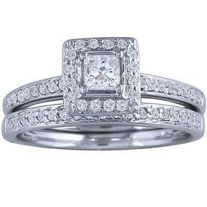   Carat Princess Round Diamond 14k White Gold Bridal Set Ring Jewelry