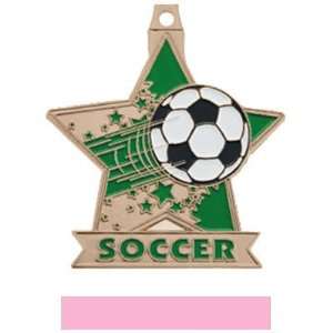   Star Custom Soccer Medal M 715S BRONZE MEDAL/PINK RIBBON 2.5 STAR