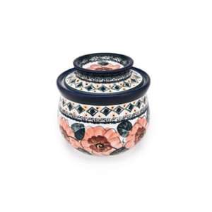  Polish Pottery Peach Floral French Butter Dish