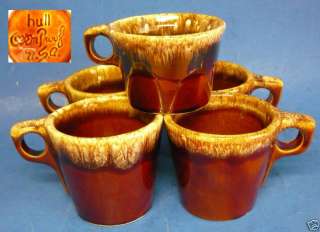 Vintage HULL CHINA COFFEE MUG CUPS TEA Brown Drip  