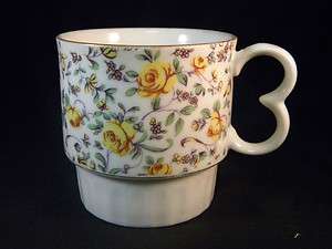   Yellow Roses Two Finger Design Stacking China Coffee Mug Tea Cup Old