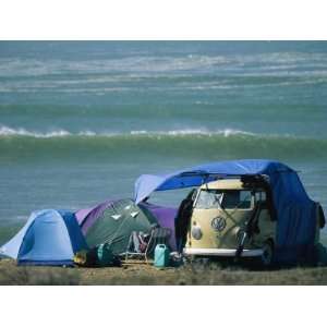  Campsite on Oceans Edge with Tents, Vw Camper and Surfer 