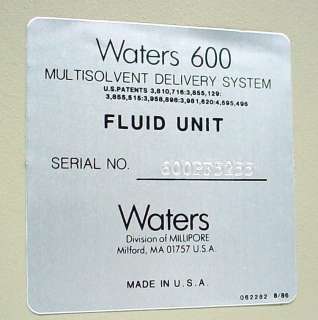 Waters 600 Chromatography Multisolvent Fluid Unit Pump Delivery System 