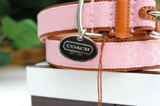NEW COACH Pink Signature C Tan LEATHER DOG COLLAR with Charm NIB EXTRA 