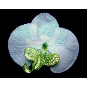   White and Green Glitter Phalaenopsis Orchid Hair Flower Clip Beauty