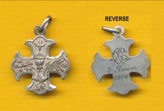   sterling silver catholic medal Communion CHALICE + Monogram 1906