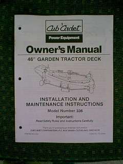 CUB CADET 46 TRACTOR MOWER DECK # 336 OWNERS MANUAL  