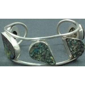    Heavy Sterling Silver Chunky Paua Shell Cuff Bracelet Jewelry