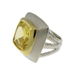  Sterling Silver 925 Chunky Square Canary Yellow CZ Ring 