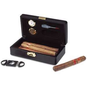  6 CIGAR TRAVEL CASE HUMIDOR 6 Cigar Black Leather Travel Case 