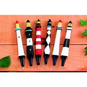  Collectible 6pc Wooden Lighthouse Pen Set