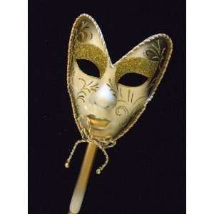  Venetian Mask Full Face Mardi Gras White & Gold Halloween 