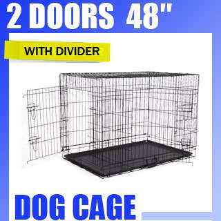 Doors Folding Dog Crate Cage Kennel with Divider 48  