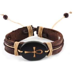    Trendy Celeb Genuine Leather Bracelet   ANKH Cross Jewelry