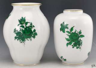   Porcelain Vases Augarten Wien, Austria Green Rose/Floral Design Gilt