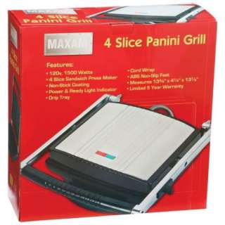 Maxam® 4 Slice Panini Grill Sandwich Press Maker Non Stick Coating 