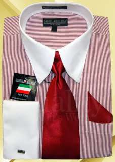   Ellissa 18.5 36/37 Red Pinstripe White Collar Mens Dress Shirt Set