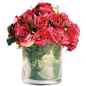    Roses in Small Glass Cylinder Vase 11 IN. red