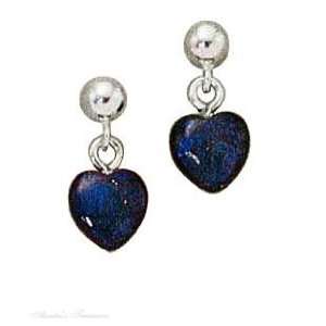  Sterling Silver Lapis Heart Dangle Post Earrings Jewelry
