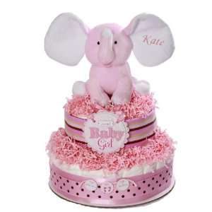  Personalized Pink Elephant Diaper Cake Baby