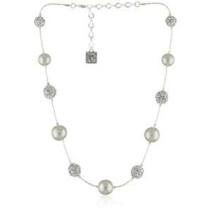  Anne Klein Silver  Tone Pearl and Crystal Collar Necklace 