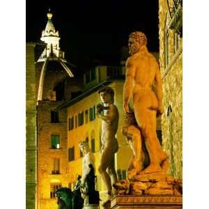 Michelangelos David (Copy) and Other Statues on Piazza Della Signoria 