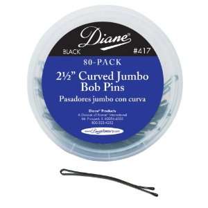  Diane D417 Curved Jumbo Bob Pins, Black, 2.5 Inches 