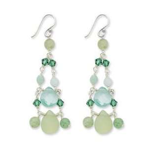  Sterling Silver Jade/Green Agate/Crystal Earrings QE2377 