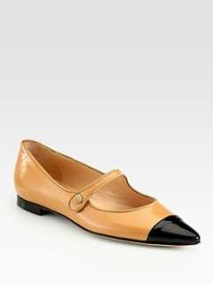 Manolo Blahnik   Two Tone Leather and Patent Leather Point Toe Ballet 