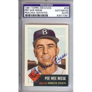  Pee Wee Reese Autographed 1991Topps Archives Card PSA/DNA 